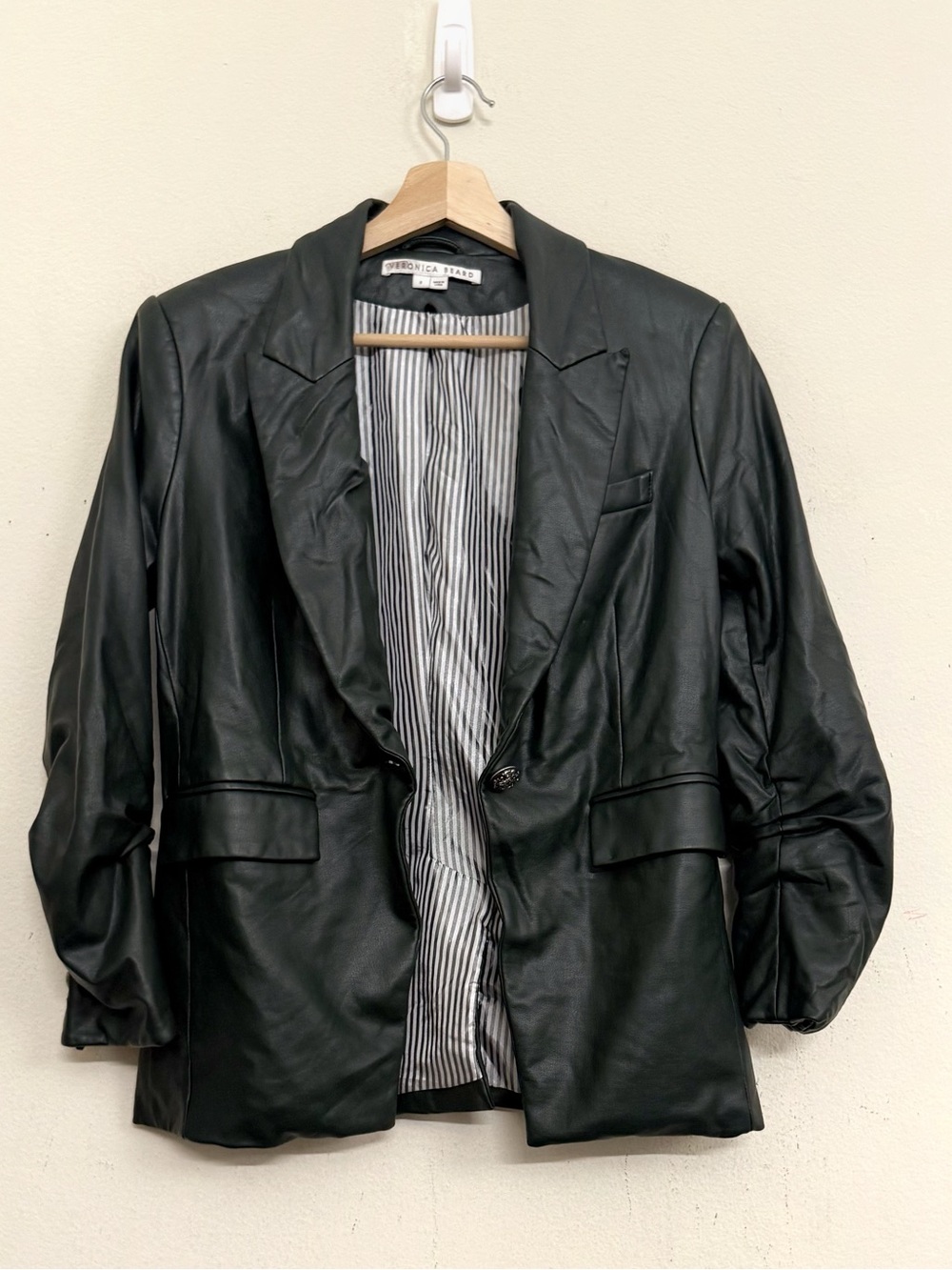 Veronica Beard Hollis Dickey Faux Leather Blazer | Forest Green Size 8 - Picture 7 of 14